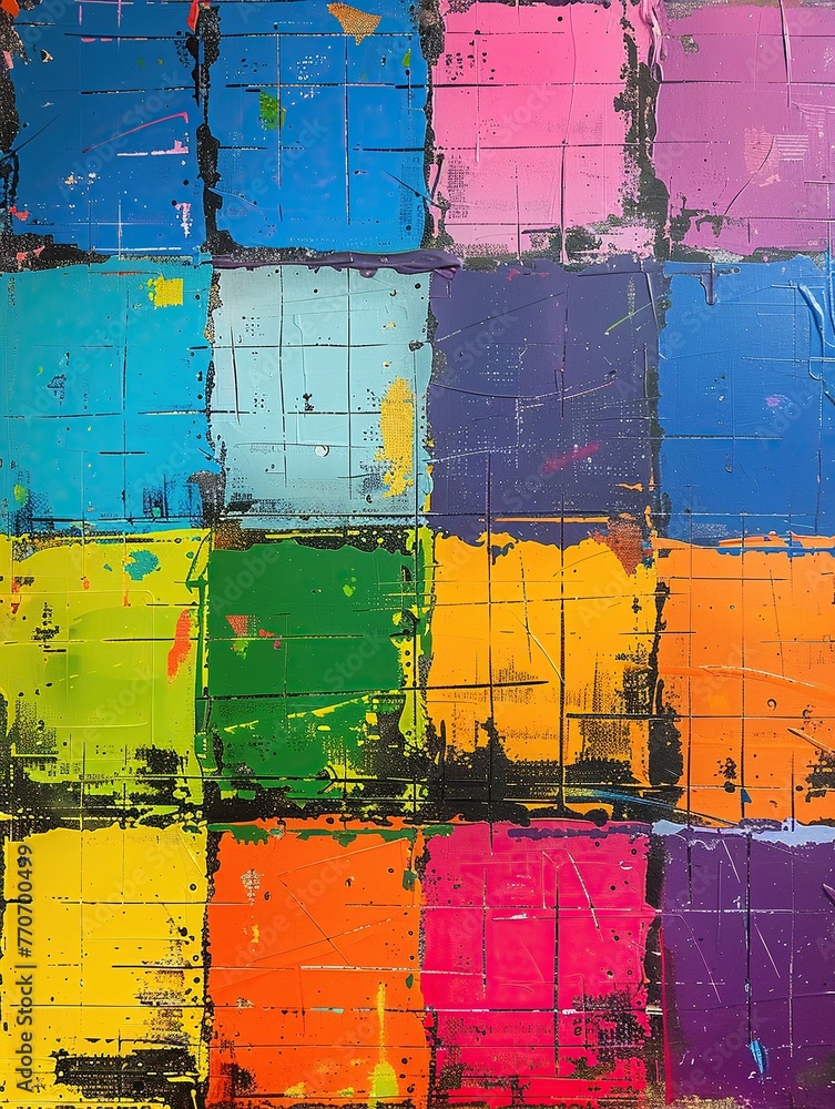 Pop art, Hopscotch squares painted in electric hues, each jump a leap ...