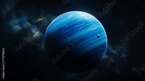 Fototapeta Naklejka Na Ścianę i Meble -  Neptune, named after the Roman god of the sea, is the eighth and farthest planet from the Sun in our solar system. It is a gas giant similar in composition to Uranus and is often referred to as an ice