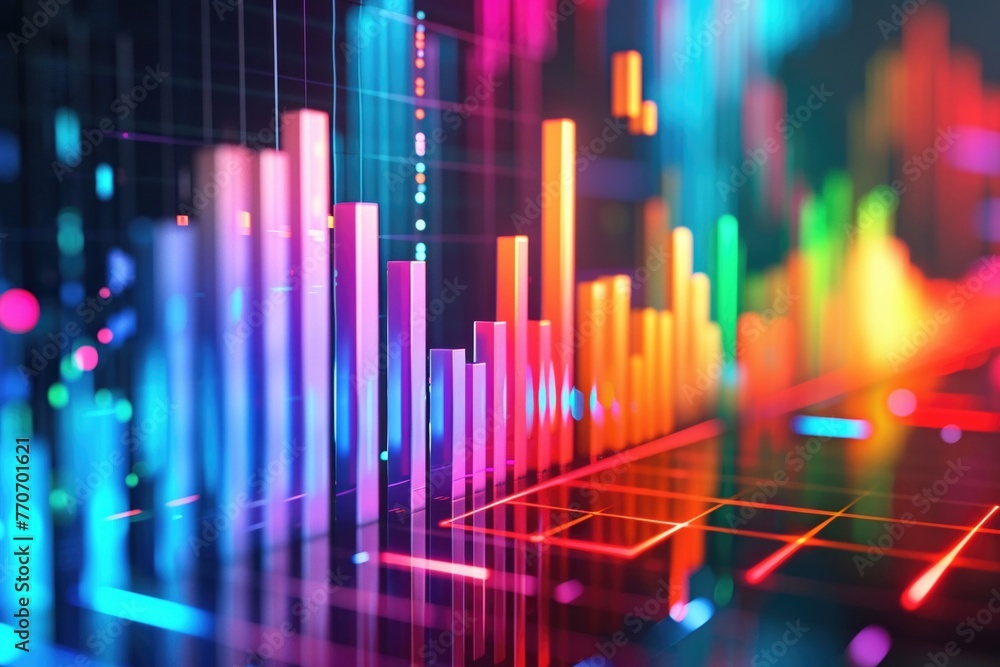 3D graph of rising assets, closeup, wealth growth in tech, vibrant virtual colors, abstract backdrop 3D graph of rising assets, closeup, wealth growth in tech, vibrant virtual colors, abstract backdrop