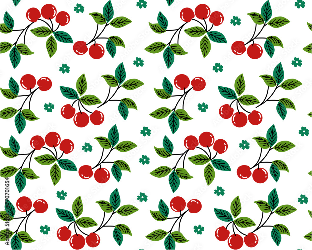 Cherry print and pattern seamless. Spring Summer trend textiles. Fruity background. Vector Illustration Cherry print and pattern seamless. Spring Summer trend textiles. Fruity background. Vector Illustration