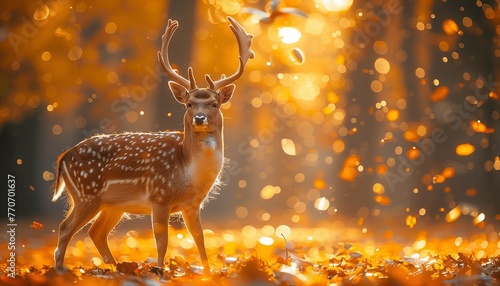 Deer walks in the autumn forest, generative