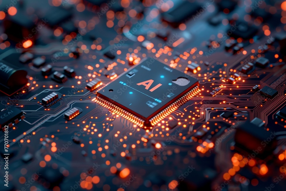 Microchip emblazoned with the title AI symbolizing Microchip emblazoned with the title AI symbolizing