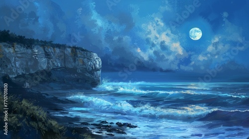 Moonlit Ocean Sceneat night , outdoors