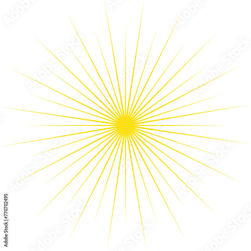 stella sole giallo con tanti raggi sottili vettoriale su sfondo trasparente