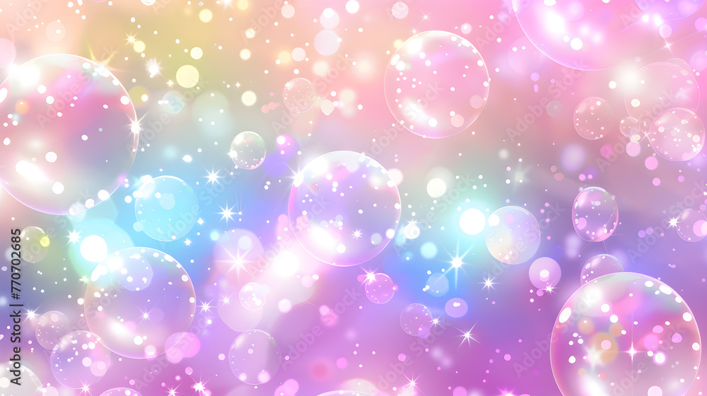 Shiny bubbles float on a pastel background with beautiful sparkles and sparkles. Shiny bubbles float on a pastel background with beautiful sparkles and sparkles.