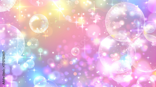 Shiny bubbles float on a pastel background with beautiful sparkles and sparkles.