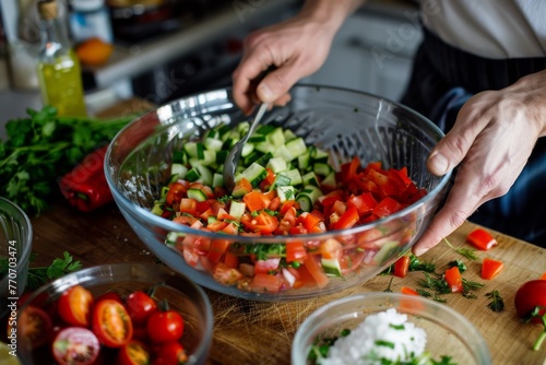 The process of preparing fresh vegetable salad