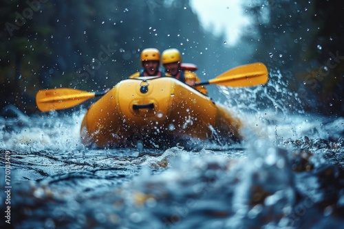 Intense close-up of a raft battling the rapid waters, highlighting the excitement and action of white water rafting