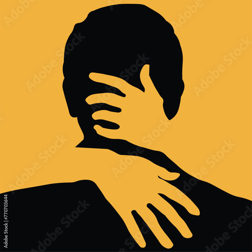 a man's face and hands as he covers his face