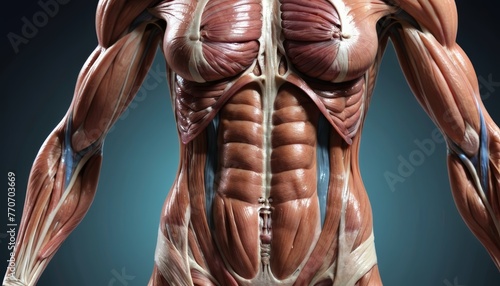 A close up of a person's body with the muscles clearly visible