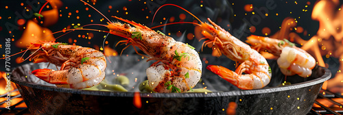 Seafood Elegance: A Plate of Succulent Shrimp, Perfectly Grilled, Offering a Taste of the Oceans Finest Delicacies
