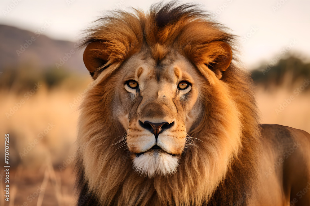 Noble Lion in African Savanna