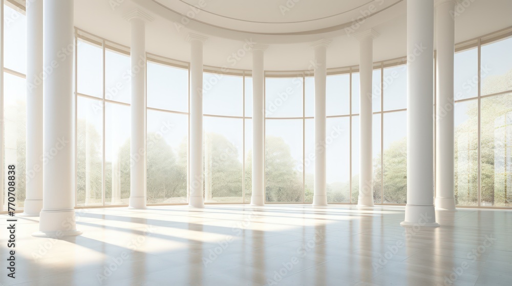 Fototapeta premium 3D rendering of a white corridor with pillars in the background