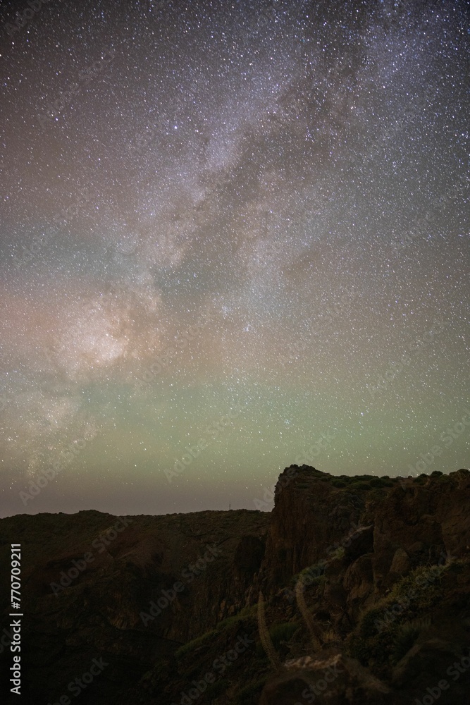 Stunning nighttime landscape with a beautiful starlit sky. Island of La Palma, Spain Stunning nighttime landscape with a beautiful starlit sky. Island of La Palma, Spain
