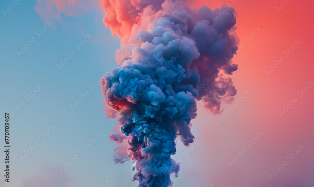 Fototapeta premium Bluish smoke cloud of colored powder images