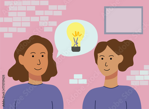 Illustration of two women getting an idea