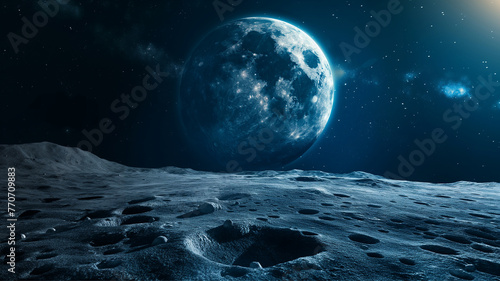 earth planet seen from the moon surface  space concept 