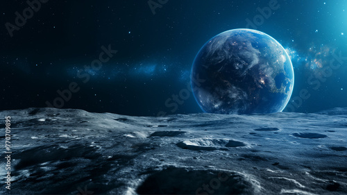 earth planet seen from the moon surface, space concept  #770709895