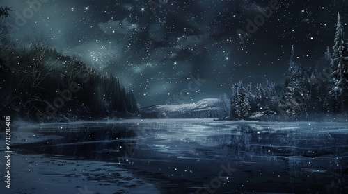 Night Scene With Lake and Stars in the Sky © Prostock-studio