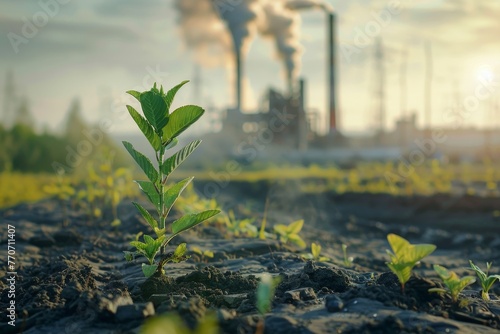 Decarbonization, featuring a vibrant green plant in the foreground with a CO2