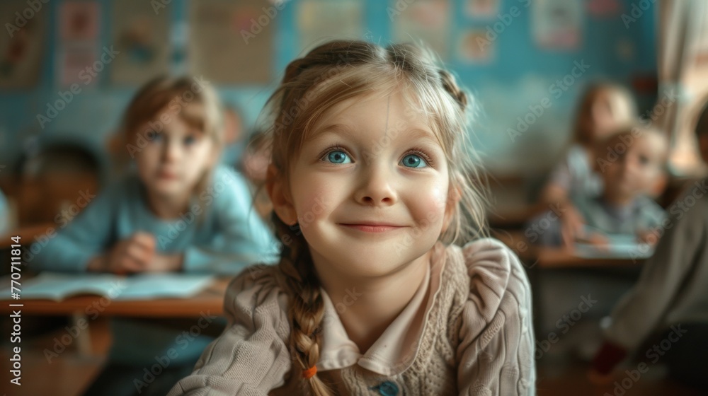 Group of diligent schoolchildren looking at camera in school Group of diligent schoolchildren looking at camera in school