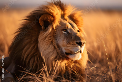 Regal Lion on Serengeti Grassland
