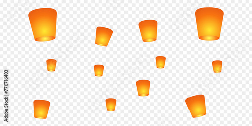 Vector illustration of flying sky lanterns on transparent background