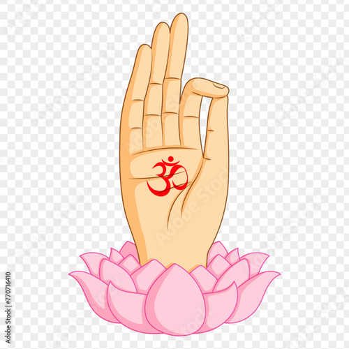 Vector illustration of hand posture on a lotus with transparent background