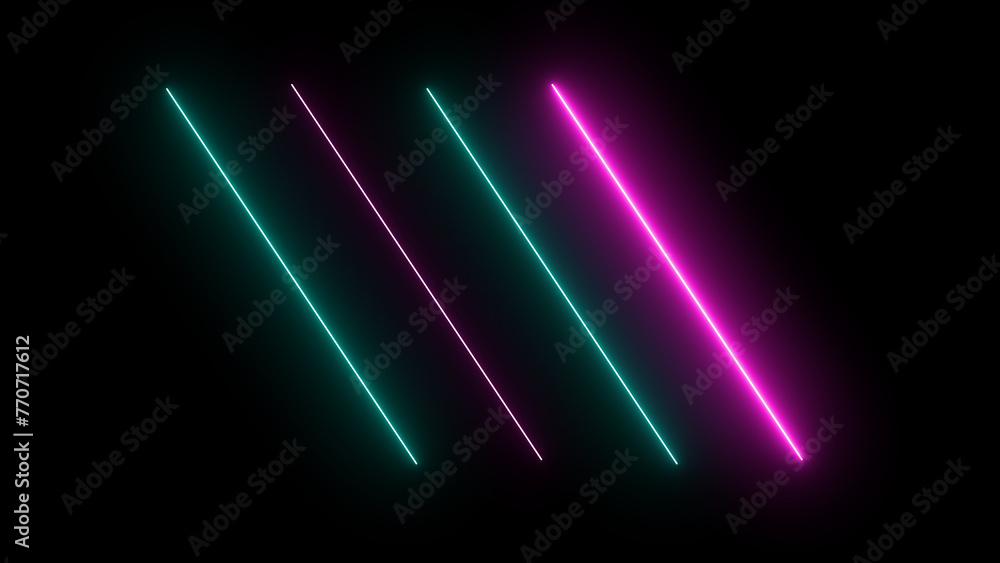 Futuristic retro style neon glowing stripes moving bg for disco nightclub. Modern concert award show backdrop for illuminated cyberspace vibes.Vibrant radiation spectrum trendy illustration. - obrazy, fototapety, plakaty 