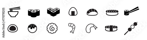 japanese food icon bundle, sushi, sashimi, tempura, takoyaki menu symbol