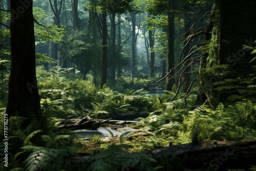 A variety of trees and plants in a dense and wild forest