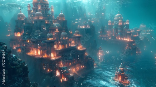 Voyage to Mythical Underwater Cities: A Neon Art Quest © sathon