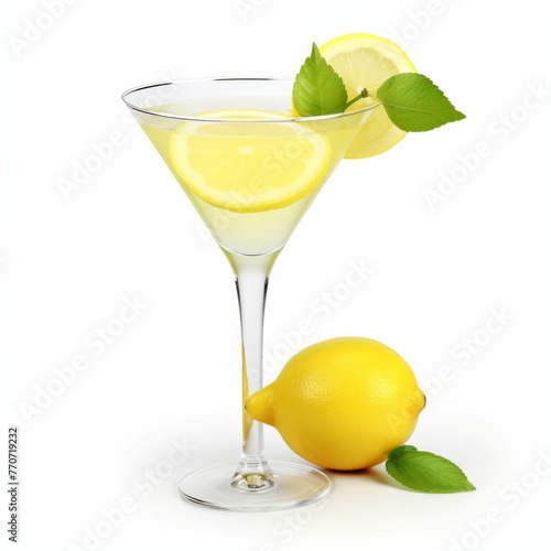 Lemon Martini Cocktail, isolated on white background
