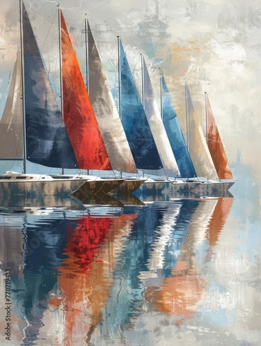 Oil painting, Seascape with boats, AI generated