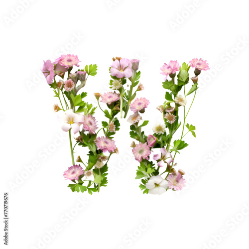 English alphabet letter W made of flower isolated on white background