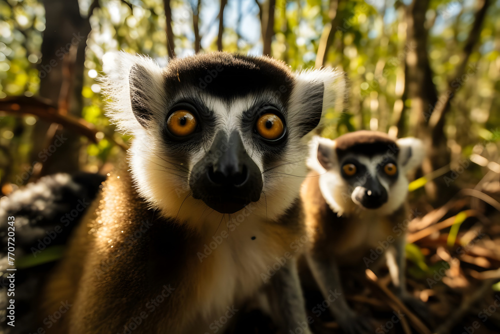 Naklejka premium Curious Lemurs in Madagascar Jungle