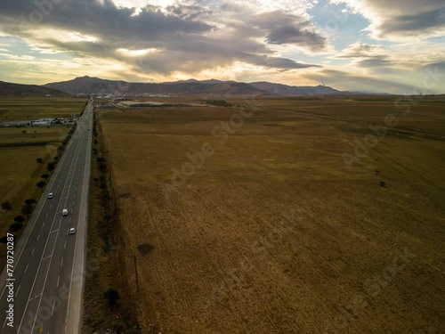 Aerial view of a highway in Turkey, located in Rahova, Tatvan, and Bitlis photo