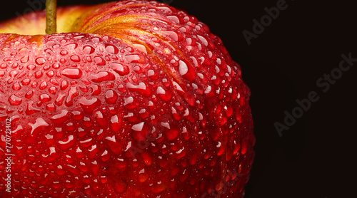 red ripe apple with drops