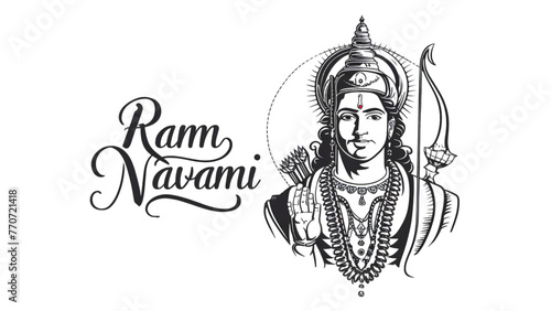 Trendy Ram Navami typography. Lord Rama illustration on transparent background.