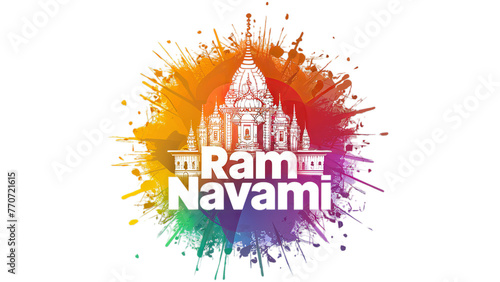 Trendy Ram Navami typography. Lord Rama illustration on transparent background.