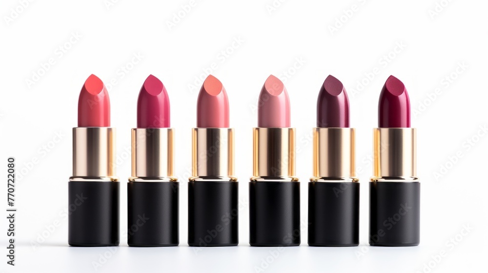 A row of six lipsticks with different colors A row of six lipsticks with different colors