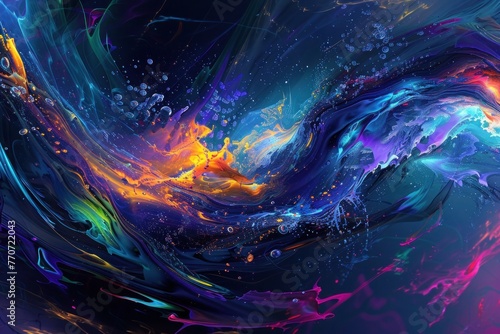 Vibrant colors swirling in futuristic underwater chaos generated ai photo