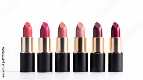 A row of six lipsticks with different colors