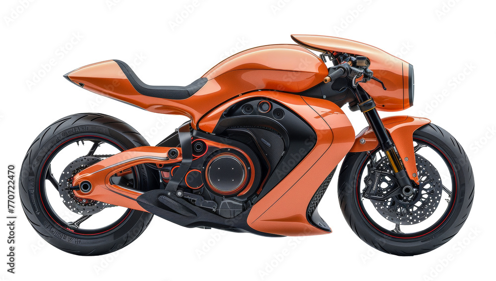 Sleek orange sports motorcycle with modern design png on transparent background