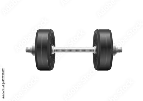 Emblems of steel barbells for bodybuilding and fitness. Metal 3d black dumbell isolated on white background. Vector vintage set icons of barbells, dumbbell. Vector illustration