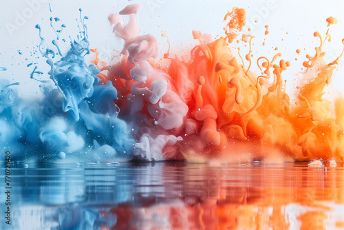 éclaboussure de peinture en forme de vagues et de fumée avec de l'eau en fond. photo