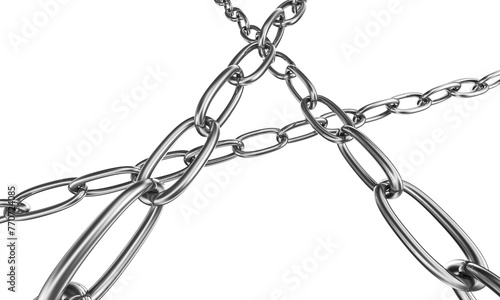 Strained chains from silver metal. Security and power concepts. Isolated on transparent png