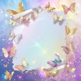 An artistic interpretation of colorful butterflies with sparkling light, representing freedom and beauty in a fantasy setting