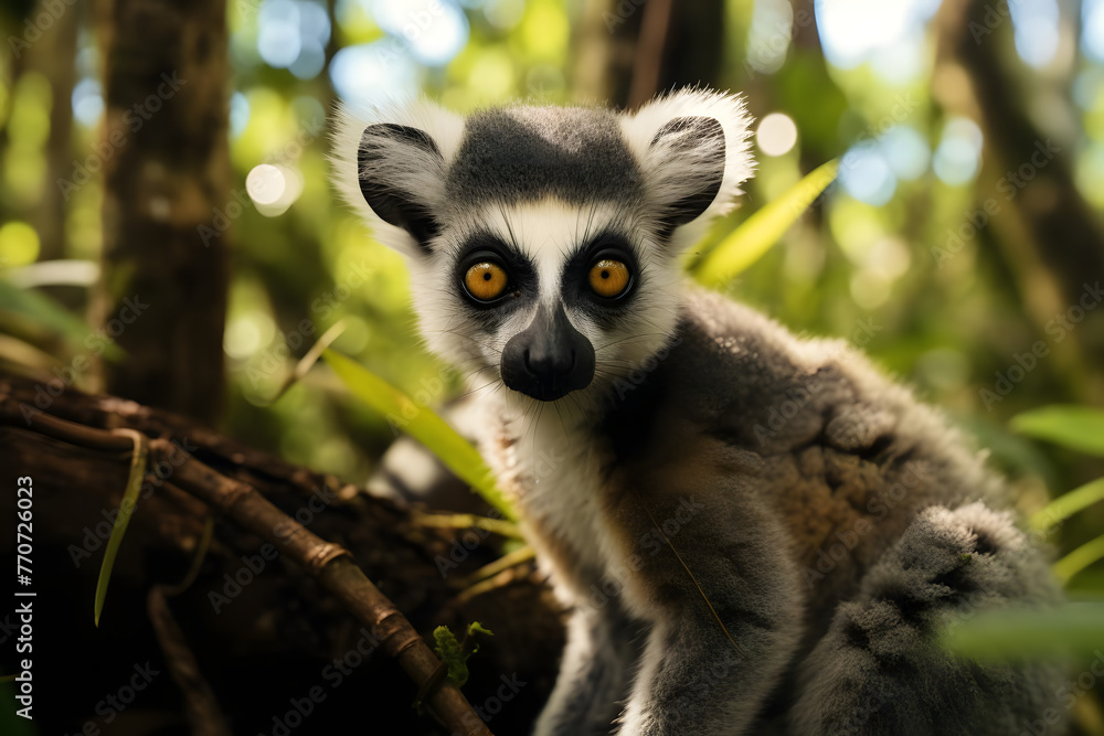 Fototapeta premium Curious Lemur in Madagascar Forest