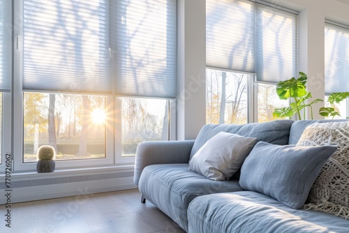 Modern interior window with energy - efficient cellular shades 